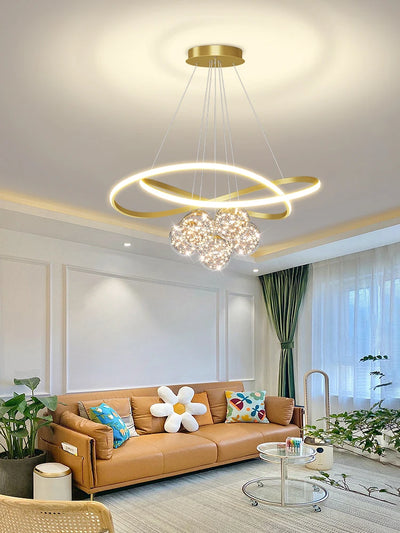 Modern LED Chandelier - Golden Pendant Lighting Fixture for Living Room, Bedroom, Dining Room, Kitchen