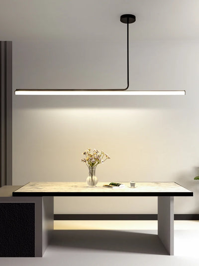 Modern Dimmable Black Long Tube LED Chandelier for Dining Table - Minimalist Pendant Lights for Kitchen Decor