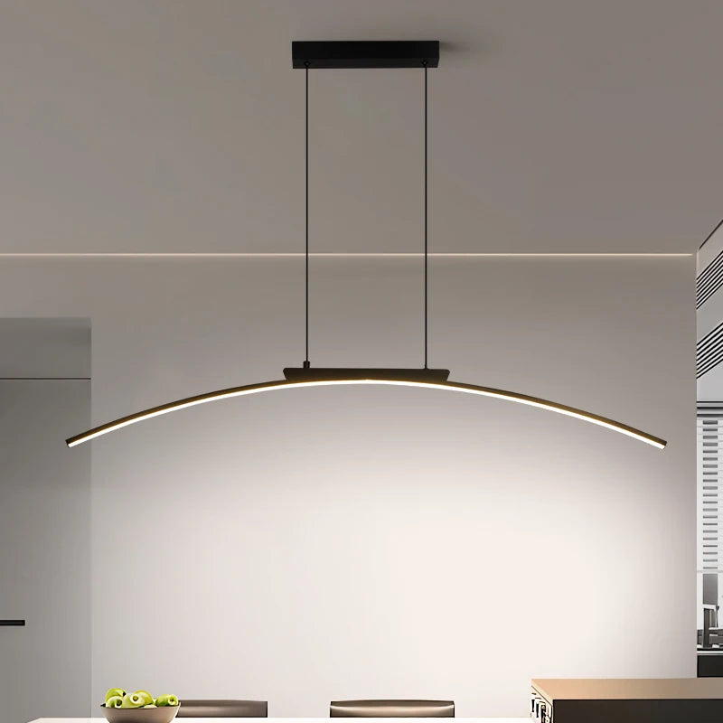 Modern Contemporary LED Dining Room Pendant Light | Sleek Arc Hanging Lamp, Adjustable Brightness