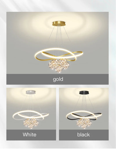 Modern LED Chandelier - Golden Pendant Lighting Fixture for Living Room, Bedroom, Dining Room, Kitchen