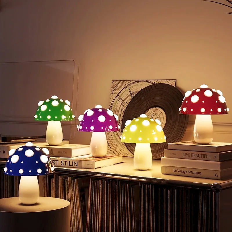 Fly Amanita Mushroom Lamp with Dual Color LED G9 Bulb | USB Rechargeable, Novelty Mushroom Desk Light for Living Room, Bedside, and Study