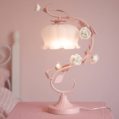 Romantic European-style Pink Rose Table Lamp – LED Bedside Night Light for Bedroom, Princess and Children’s Room