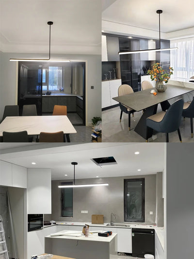 Modern Dimmable Black Long Tube LED Chandelier for Dining Table - Minimalist Pendant Lights for Kitchen Decor