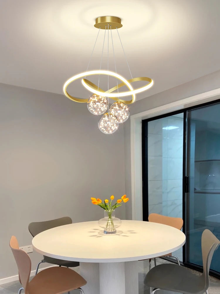 Modern LED Chandelier - Golden Pendant Lighting Fixture for Living Room, Bedroom, Dining Room, Kitchen