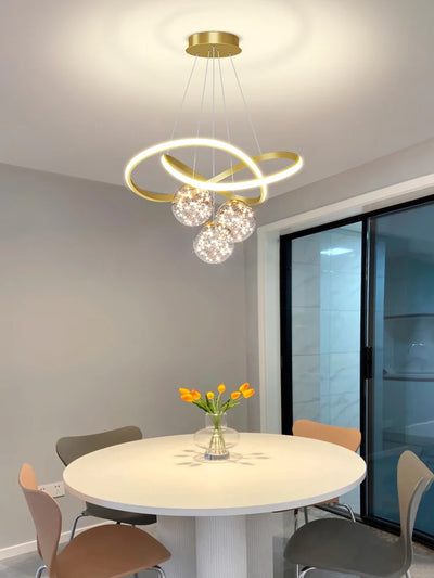 Modern LED Chandelier - Golden Pendant Lighting Fixture for Living Room, Bedroom, Dining Room, Kitchen