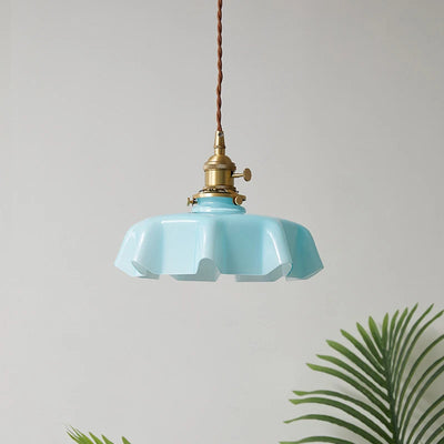 Nordic Floral Glass Pendant Light - Colorful E27 Lamp for Kitchen Island, Bedroom, and Hotel Spaces