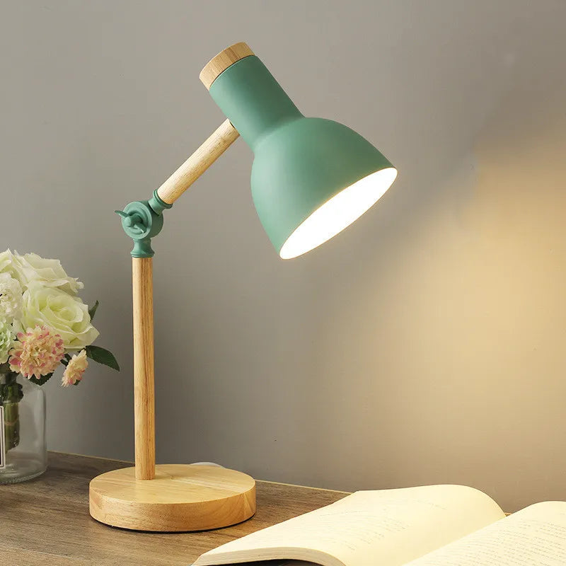 Creative Nordic Wooden Art LED Table Lamp – Adjustable Head & Eye Protection