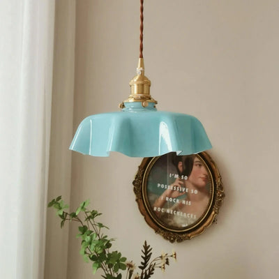 French Cream Brass Pendant Lighting – Retro Glass Pendant Light for Restaurant, Bay Window, Balcony, and Bedroom