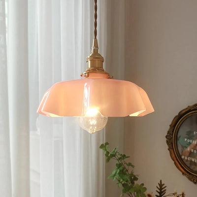 French Cream Brass Pendant Lighting – Retro Glass Pendant Light for Restaurant, Bay Window, Balcony, and Bedroom
